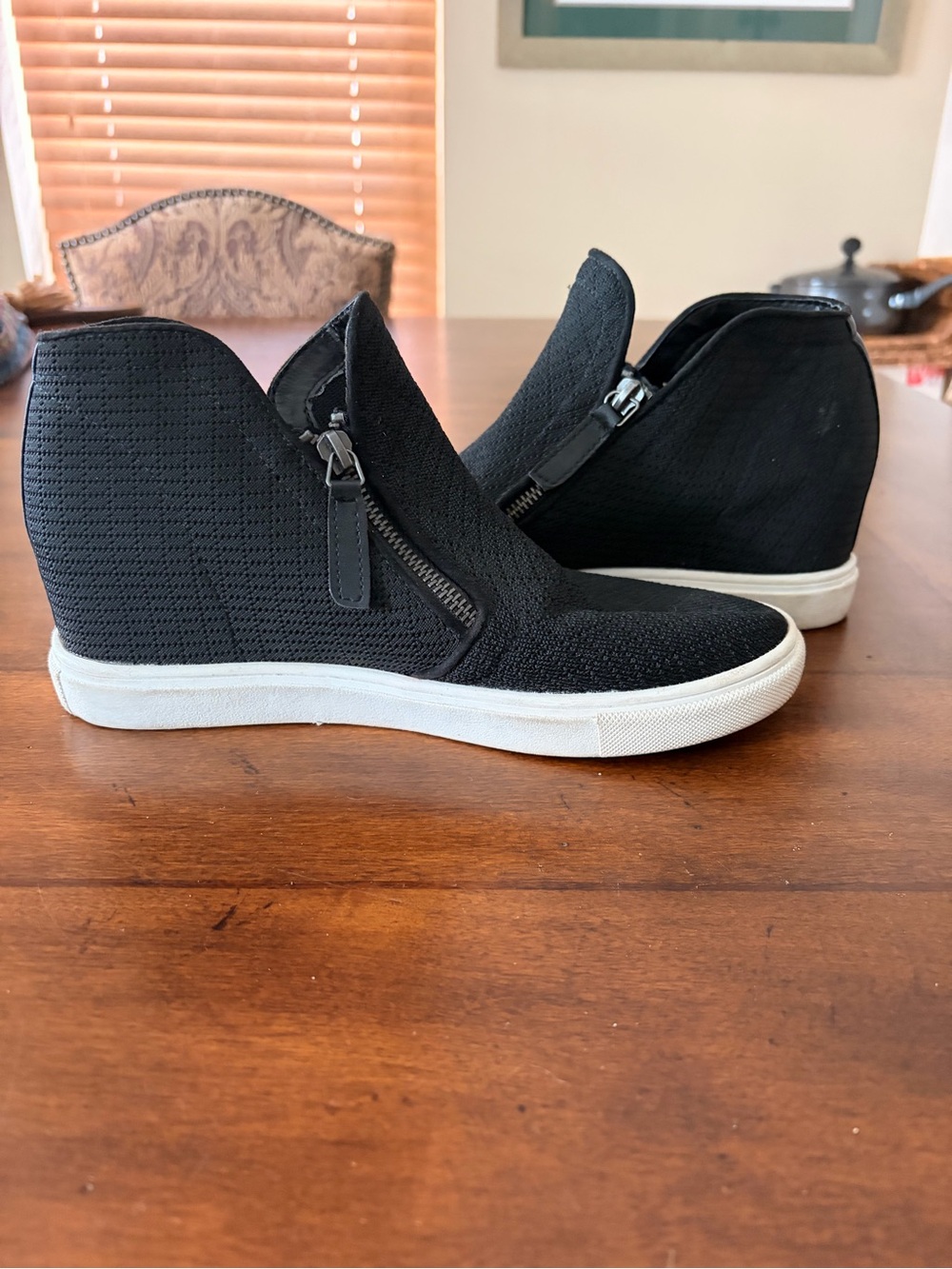 Women's Madden Girl Black Wedge Sneaker with Side Zip